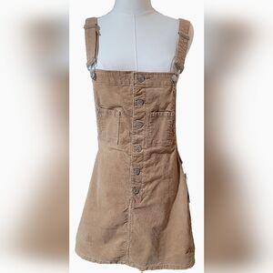 Tan Corduroy Button-Front Pinafore Dress